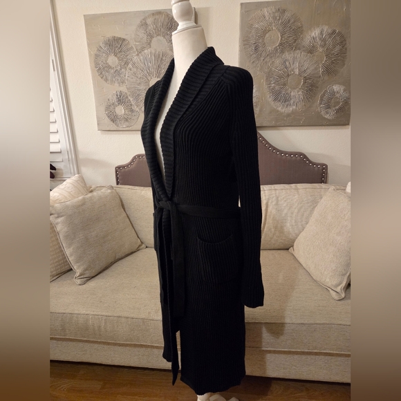 ✨J.CREW✨ 100% Cotton Ribbed Heavyweight Belted Long Cardigan - [Small, Black] - Picture 5 of 13
